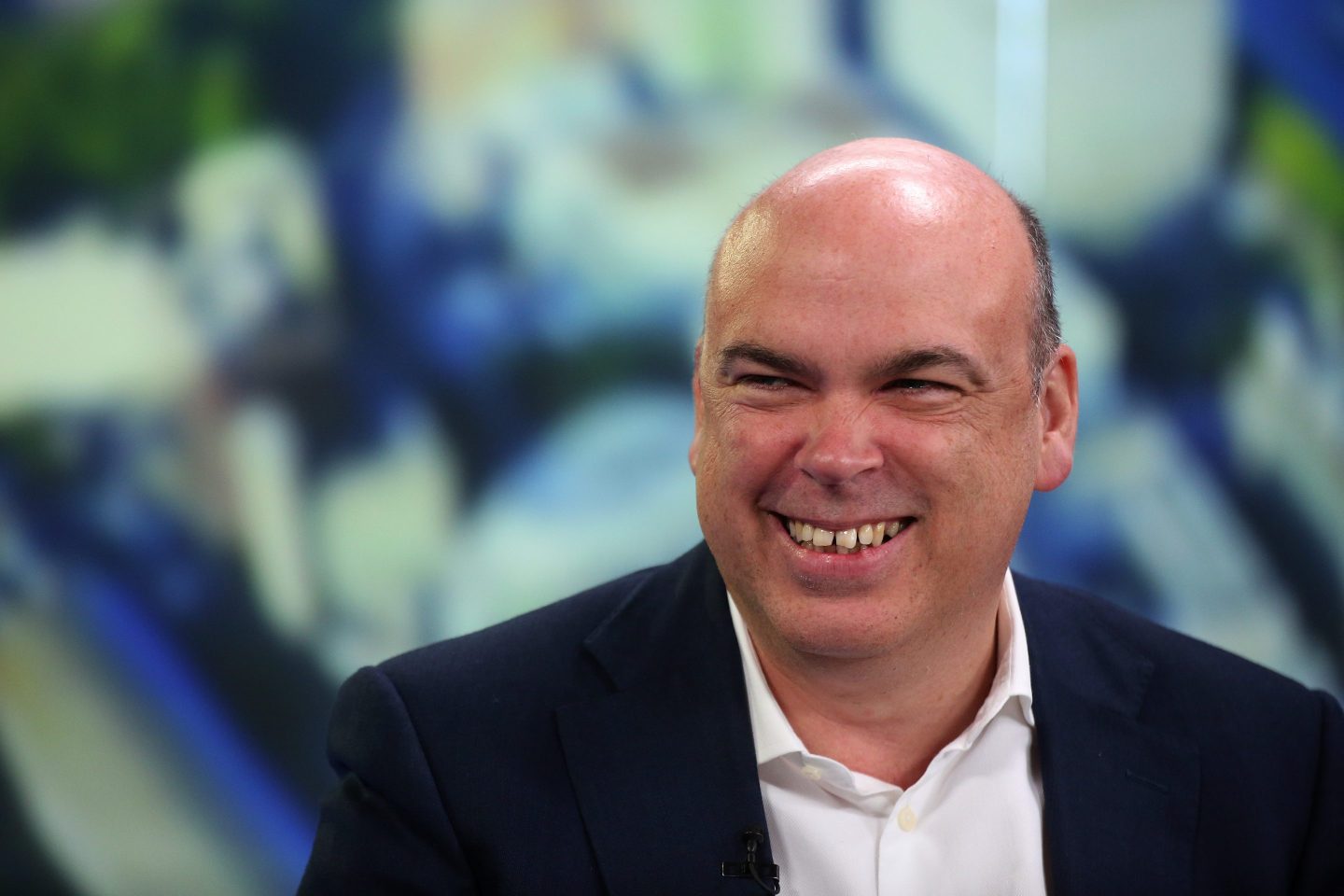 FILE: Mike Lynch, former chief executive officer of Autonomy Corp., reacts during a Bloomberg Television interview in London, U.K., on Thursday, Nov. 13, 2014. After being criticized by a London judge for being dishonest, Lynch now awaits a final decision by the U.K. government over his extradition to the U.S. to face criminal fraud charges. Photographer: Chris Ratcliffe/Bloomberg via Getty Images