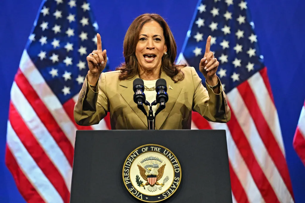 PHILADELPHIA, PENNSYLVANIA - JULY 13: Vice President Kamala Harris speaks during a campaign event at the Asian and Pacific Islander American Vote Presidential Town Hall at the Pennsylvania Convention Center on July 13, 2024 in Philadelphia, Pennsylvania. Harris continues campaigning ahead of the presidential election as Democrats face doubts about President Biden&#039;s fitness in his run for re-election against former President Donald Trump. (Photo by Drew Hallowell/Getty Images)